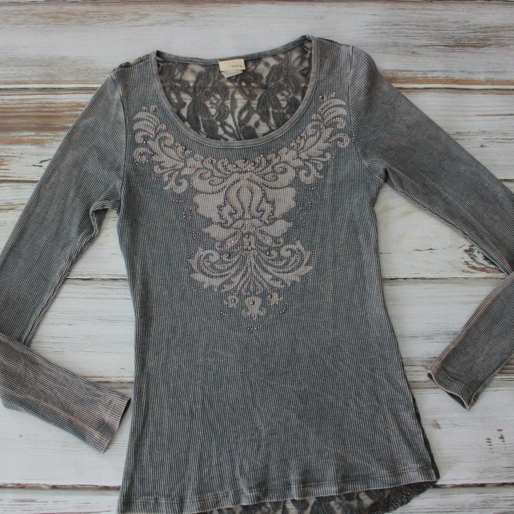 Women's Thermal and Lace Long Sleeve Tee by Daytrip - Medium